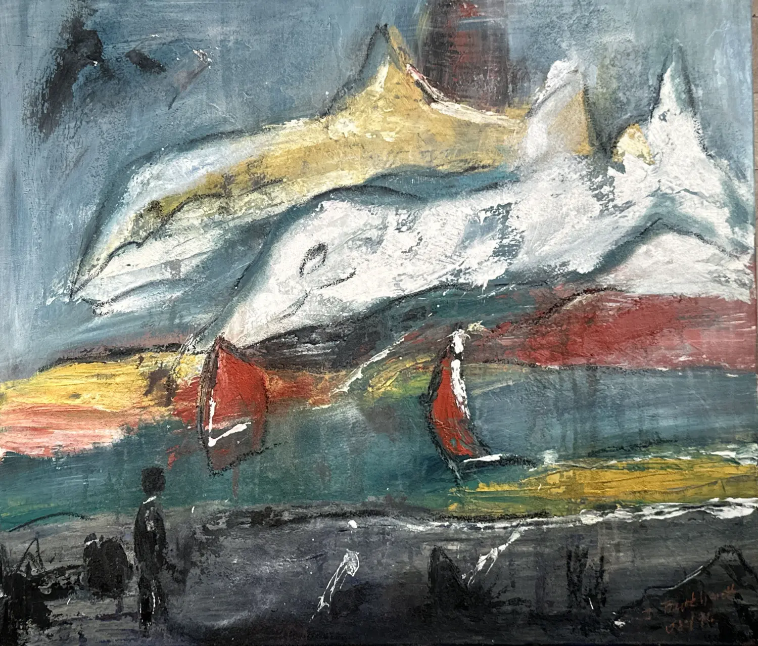 Fliegende Delphine Acryl von Ines Burkhardt