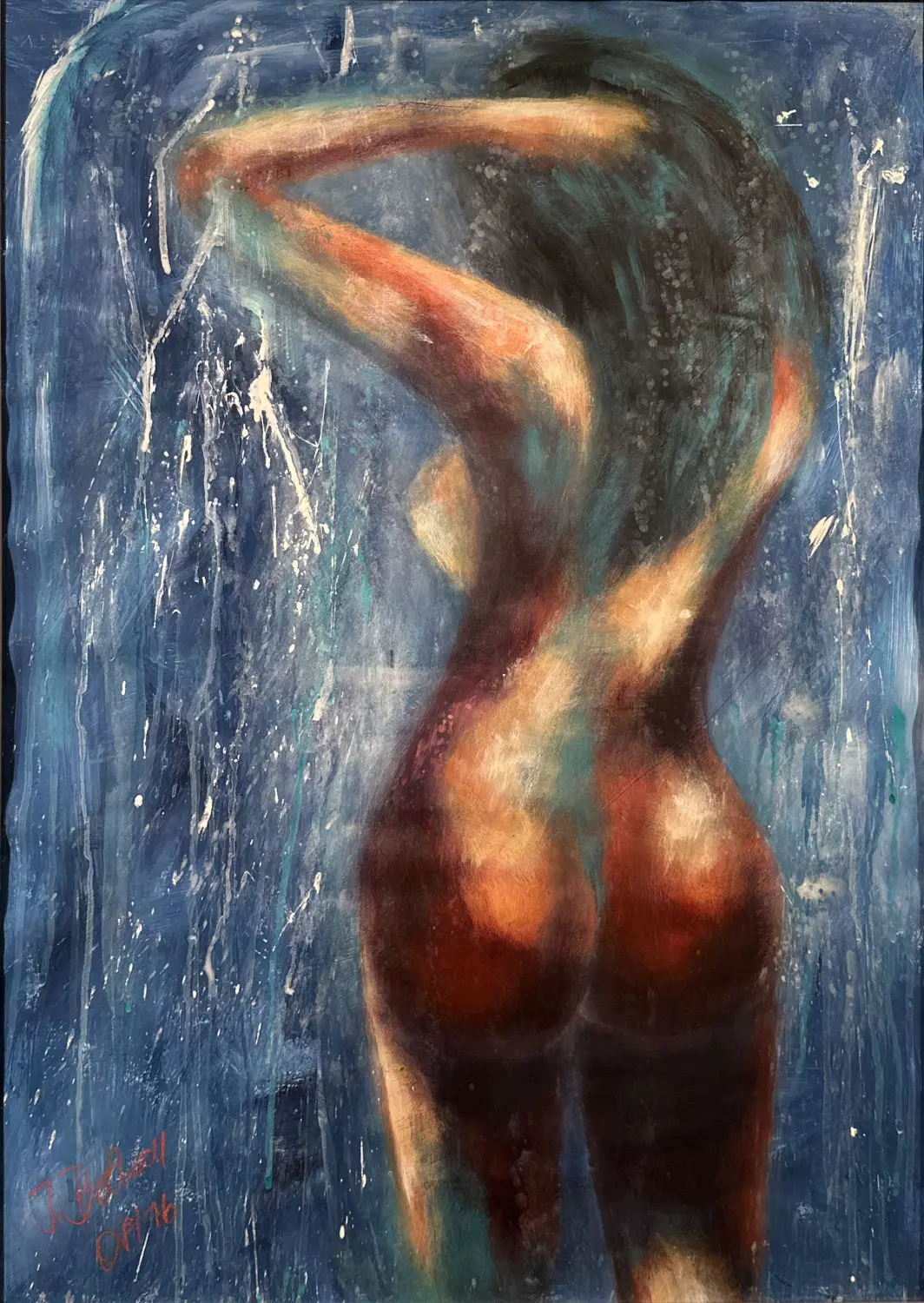 Unter der Dusche Acryl Papier von Ines Burkhardt