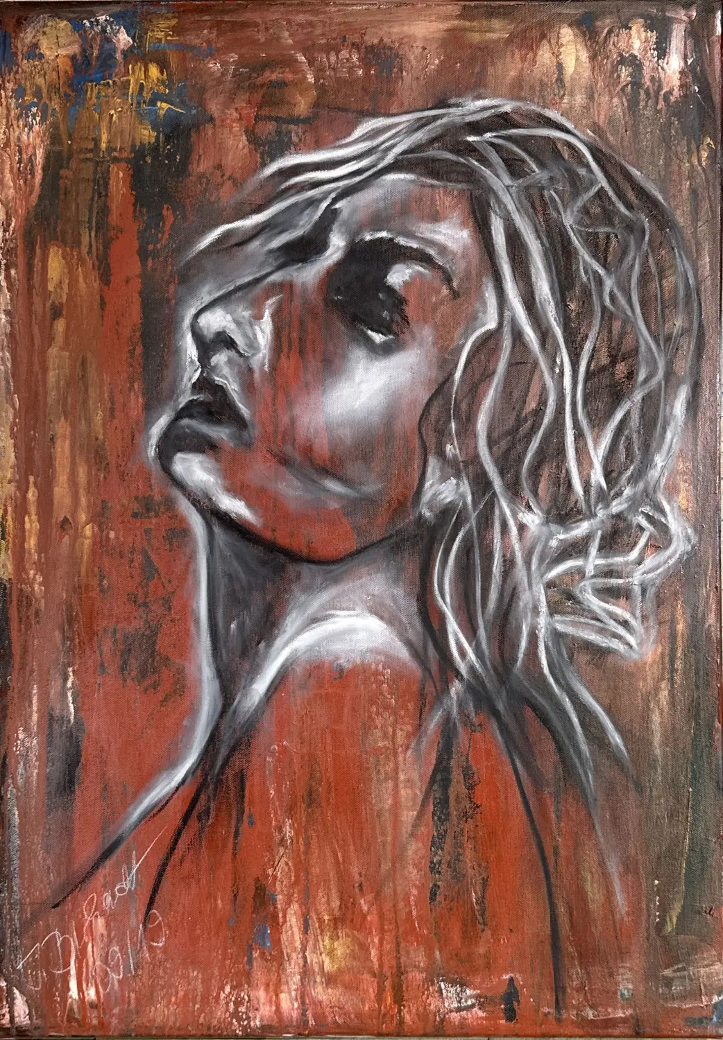 Porträt – Acryl Ölkreide von Ines Burkhardt