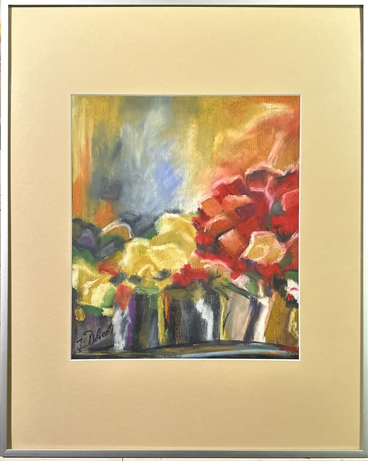 Blumen Oelkreide Glas-Alurahmen von Ines Burkhardt