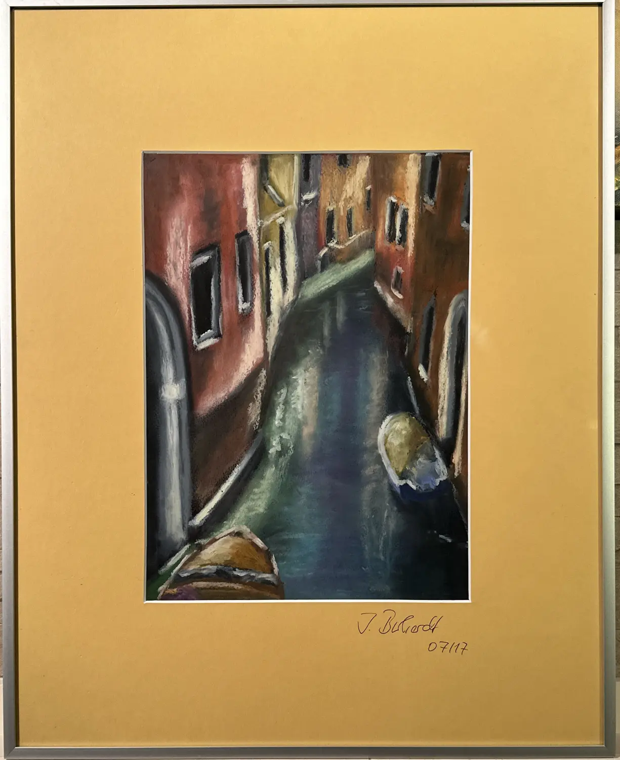 Venedig Wassergasse Oelkreide Glas-Alurahmen +Passp von Ines Burkhardt