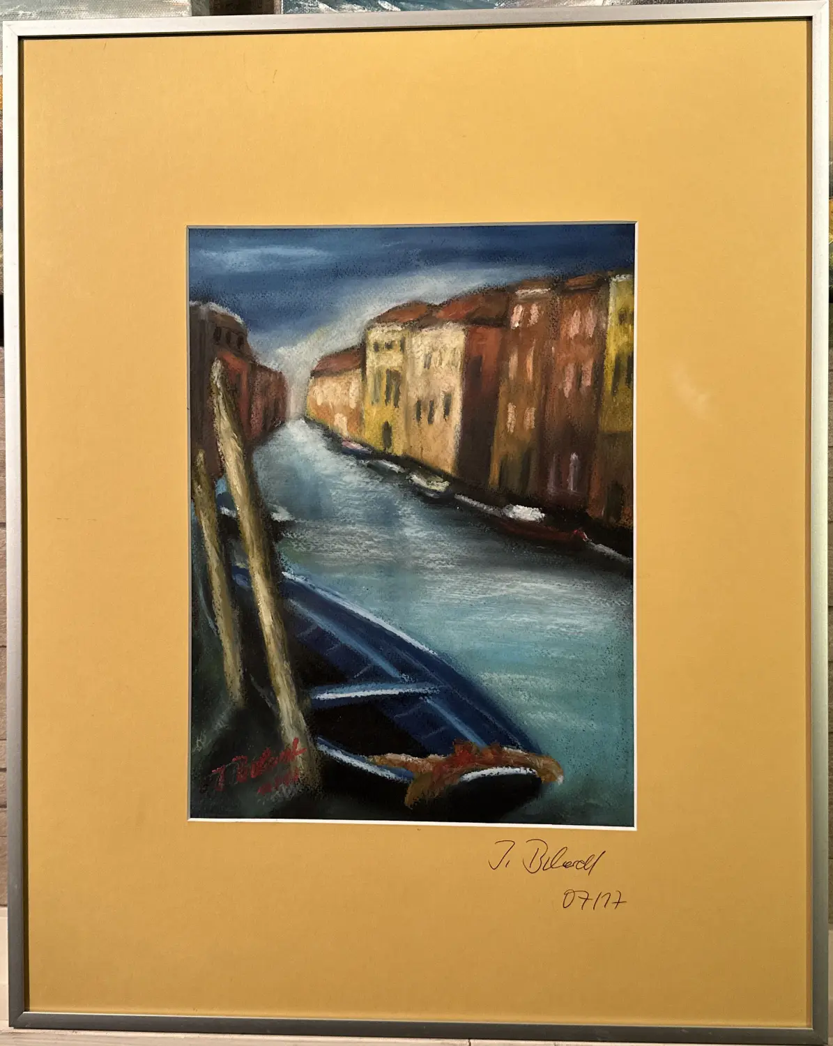 Venedig Wassergasse Oelkreide Glas-Alurahmen +Passp von Ines Burkhardt